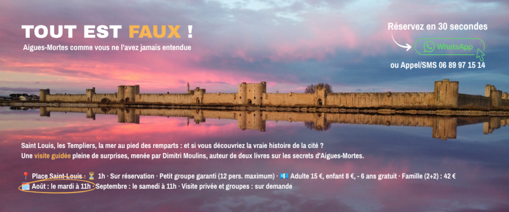 Visite guidée Aigues-Mortes. Une visite insolite pour démêler le vrai du faux et faire la chasse aux idées reçues. Par l'auteur de deux livres sur les secrets de la cité médiévale.